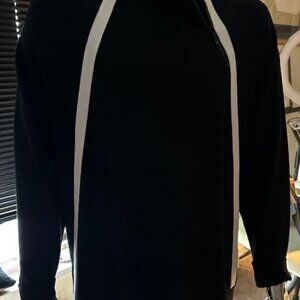 Karl Lagerfeld Mens Long Sleeve Black Shirt with 2 Vertical White Stripes - XL